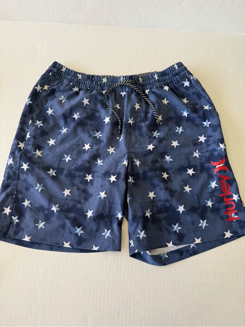 Hurley Navy Star-Print Swim Shorts with Red Logo